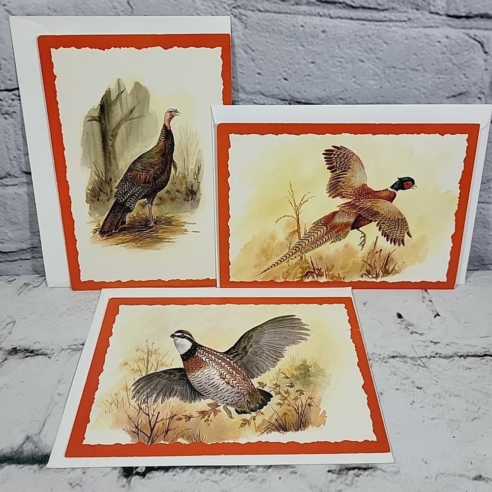 Vintage Feathered Friends Greeting Cards Birthday Lot 3 Turkey Pheasant Bobwhite
